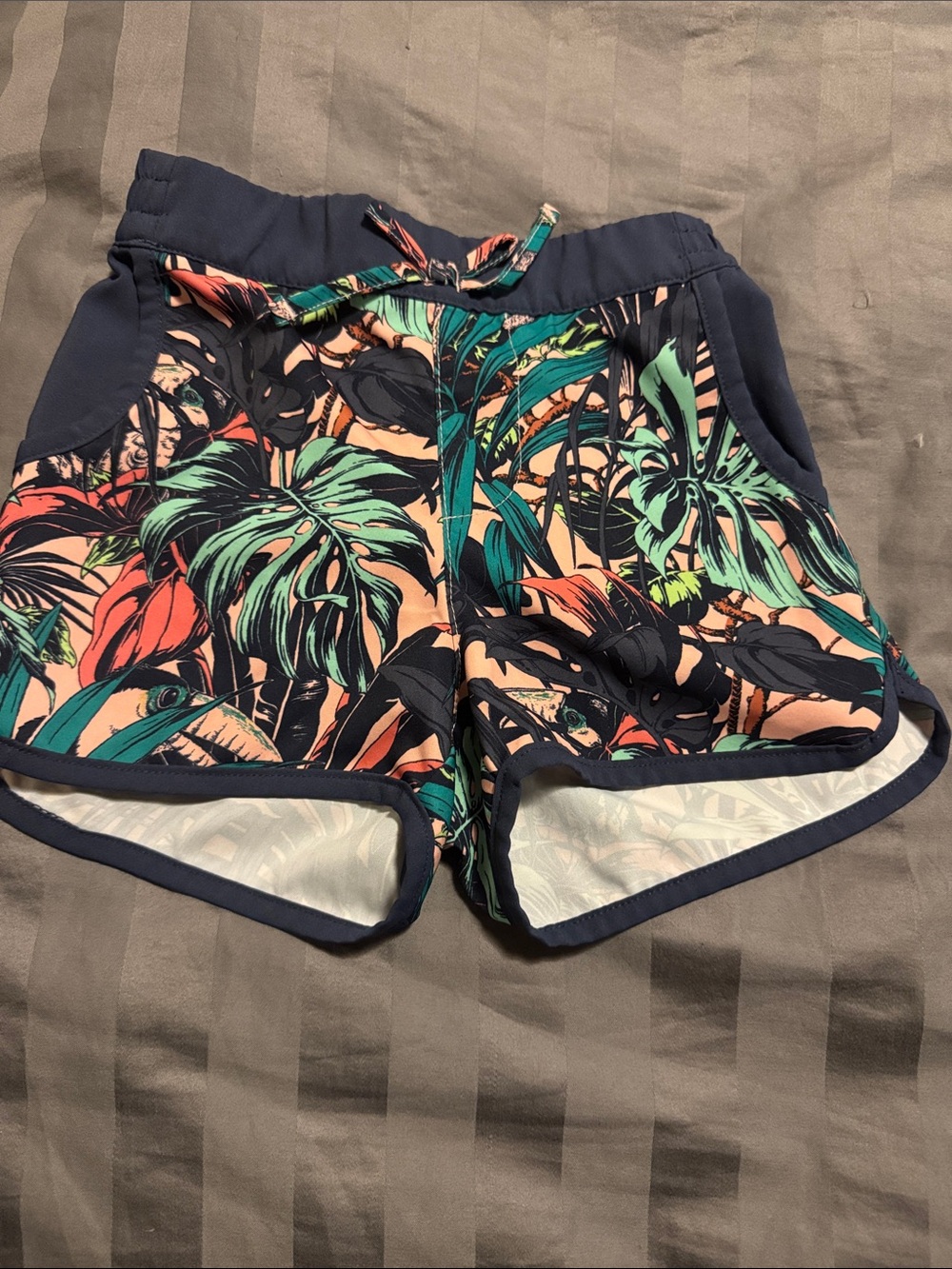 Tropical Print Active Shorts - Navy & Coral